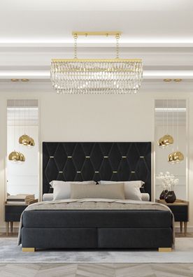 Schwarze Schlafzimmer Garnitur Doppelbett 2x Luxus Nachttische 3tlg Set