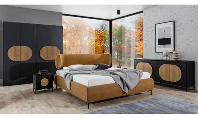 Schwarz-Braune Schlafzimmer Möbel Designer Bett Kleiderschrank Kommode