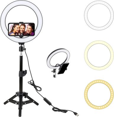 Bonfoto Ringlicht 10 Zoll Ringleuchte mit 45cm Stativ Tischringlicht schwarz