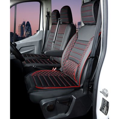 Sitzbezüge 1 + 2 passend für Toyota Proace ab Bj. 2013 in Schwarz/ Rot San Diego