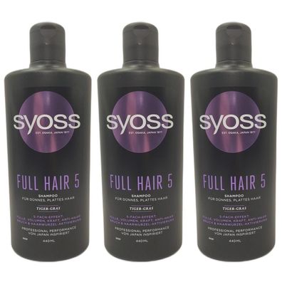 14,98EUR/1l 3 x Syoss Shampoo Full Hair 5 440ml Flasche