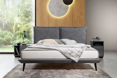 Stilvolles Schlafzimmer Graues Bett 2x Nachttische Luxus Betten 3tlg