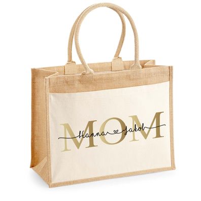 Personalisierte Jutetasche MOM Einkaufstasche Namen Muttertag Geschenk Mama Shopper