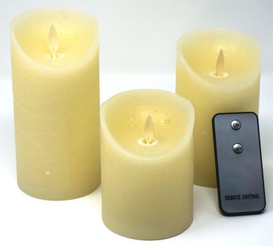 3er Set LED Kerzen weiß / elfenbein mit Fernbedienung