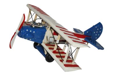 Blechflugzeug Modellflugzeug Doppeldecker Kampfflugzeug USA Flagge Oldtimer B 44,5 cm