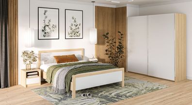 Weiße Schlafzimmer Möbel Luxus Bett Nachttische Großer Kleiderschrank