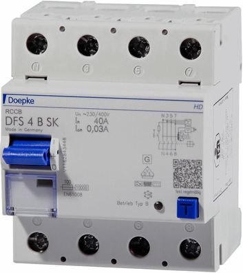 Doepke DFS 4 040-4/0,03-B SK HD Fehlerstromschutzschalter, 40/0,03A, 4-polig...