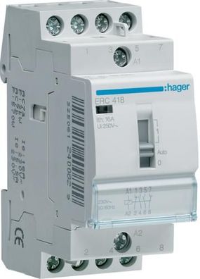 Hager ERC418 Installationsrelais 16A, 2 Schließer,2 Öffner, 230V