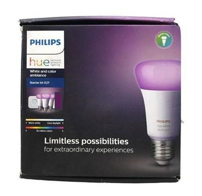 Philips Hue Starter-Set: Smarte Lampe A60 Dreierpack + Hue Bridge & 3 Lampen E27