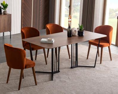 Luxus Esszimmer set Esstisch 4x Stühle Holz Stuhl Textil Essgruppe Garnitur Neu