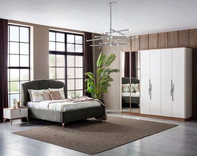 Bett Grau Doppelbetten Modern Bettgestell Luxus Design Bettrahmen Holz Neu
