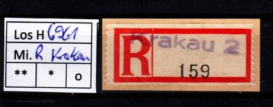 Los H6961: Generalgouvernement R-Postaufkleber Krakau
