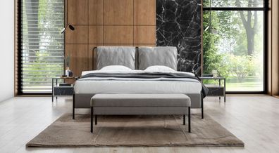 Exklusives Schlafzimmer Doppelbett Metallgestell Moderne Bank Luxus Möbel