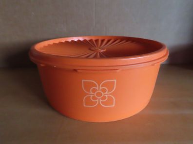 Aufbewahrungsgefäß Schüssel orange rund mit heller Blume Tupperware