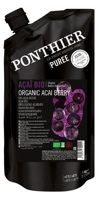 Ponthier BIO Acai-Beeren-Püree 1kg süßes Acai-Frucht-Püree für Acai Bowls Smoothies