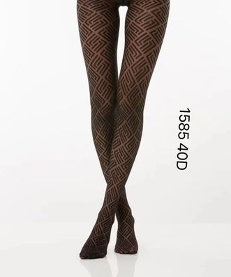 Damen Strumpfhose mit Muster N.1585 Muster Nero Frauen Hose Socken 40 DEN schwarz