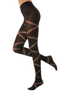 Damen Strumpfhose mit Muster N.1587 Muster Streifen Nero Frauen Hose Socken 80 ...