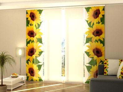 Foto-Schiebegardine Sonnenblumen, Flächenvorhang mit Motiv, Gardine auf Maß