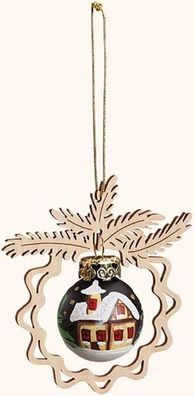 Baumbehang aus Holz mit Glaskugel, handbemalt schwarz/ weiß, Ø 8cm NEU Christbaum