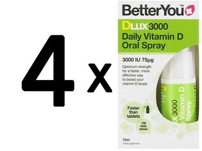 4 x DLux 3000, Daily Vitamin D Oral Spray - 15 ml.