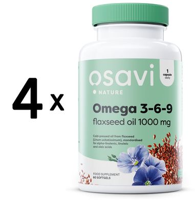 4 x Omega 3-6-9 Flaxseed Oil, 1000mg - 60 softgels