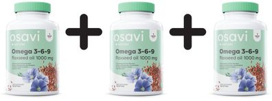 3 x Omega 3-6-9 Flaxseed Oil, 1000mg - 120 softgels