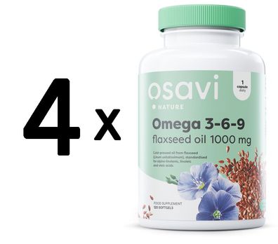 4 x Omega 3-6-9 Flaxseed Oil, 1000mg - 120 softgels