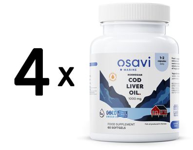 4 x Norwegian Cod Liver Oil Softgels, 1000mg (Lemon) - 60 softgels