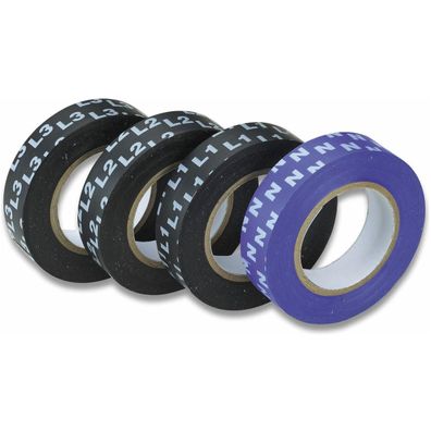 Cimco Isolierband Sortiment 4-teilig L1, L2, L3, N 15mmx10m, schwarz und blau (...