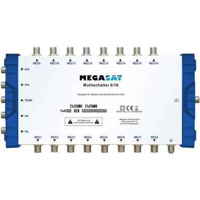 Megasat Multischalter, 5 Eingänge, 16 Ausgänge, Profiline (0600152)