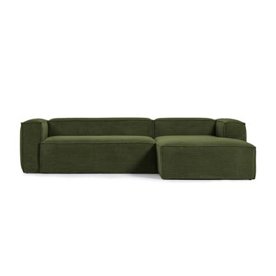 Sofa Blok 3-Sitzer Longchair rechts dicker Cord grün 300 cm