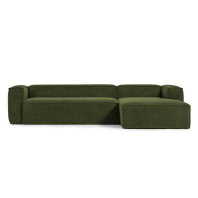 Sofa Blok 3-Sitzer Longchair rechts dicker Cord grün 330 cm