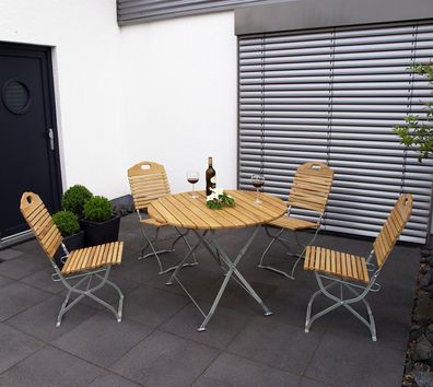 Gartengarnitur 5-teilig (4 Stühle, 1 Tisch) klappbar Flachstahl und Robinienholz