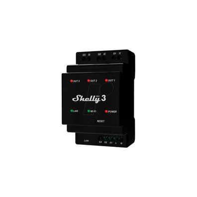 Shelly Relais "Pro 3", WLAN & LAN Schaltaktor, 3x 16A, Max. 48A, Bluetooth, ...