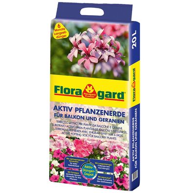 Floragard® Aktiv Pflanzerde für Balkon und Geranien 20 Liter