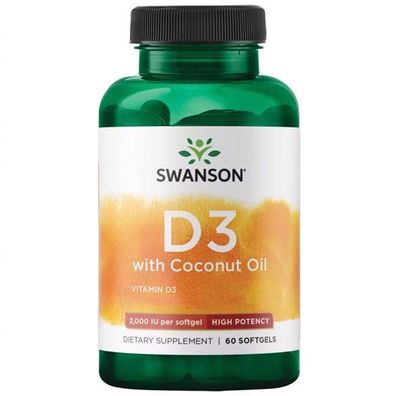 Swanson, Vitamin D3 with Coconut Oil - High Potency, 2,000IU (50 mcg), 60 Weichkap...