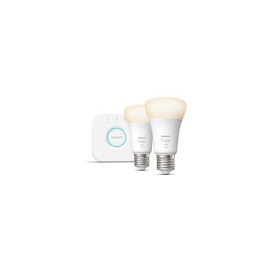 Philips Hue White Starter-Set, E27 Lampe, Doppelpack, A60, 10W, 1100lm, 2700...