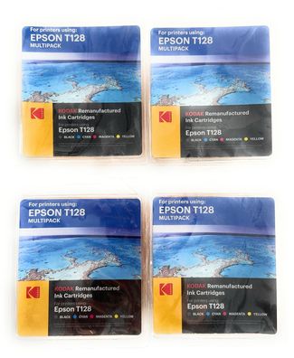 4er Set Kodak Supplies Epson T128 1/2/3/4 Black Cyan Magenta Yellow Tinte NEU