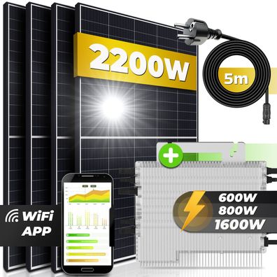 Solaranlage 2200W Balkonkraftwerk Deye Wechselrichter 1600W Drosselbar 600W Mono