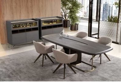 Holz Luxus Eszimmer Set Modernen Tisch mit 4x Stühle mit Anrichte Möbel