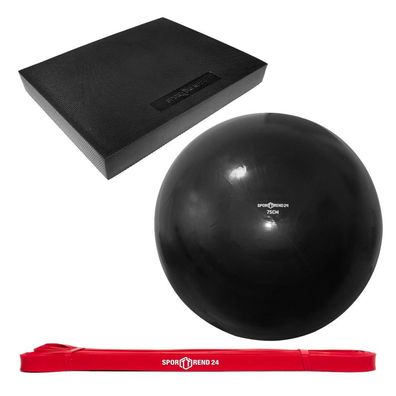 Gymnastikball 75 cm + Fitnessband rot + Balance Pad klein 38 x 24 x 6 cm Set