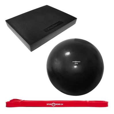 Gymnastikball 65 cm + Fitnessband rot + Balance Pad klein 38 x 24 x 6 cm Set
