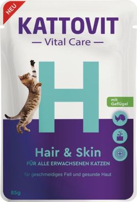 Kattovit Vital Care Hair & Skin mit Geflügel | Frischebeutel | 24 x 85g