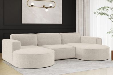 Ecksofa Designer Couch U-Form Sofa U-Form MODENA U STUDIO stoff Nordic Beige