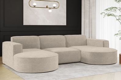 Ecksofa Designer Couch U-Form Sofa U-Form MODENA U STUDIO stoff Nordic Taupe