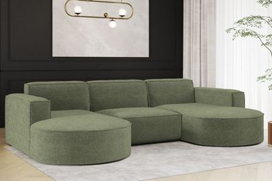 Ecksofa Designer Couch U-Form Sofa U-Form MODENA U STUDIO stoff Nordic Olive