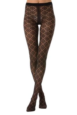 Damen Strumpfhose mit Karo Optik N.1583 Muster Nero Frauen Hose Socken 40 DEN schwarz