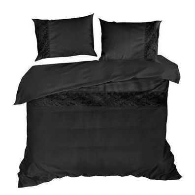Bettwäsche mit Spitze 3-tlg schwarz Baumwolle 160x200 cm Bettbezug Kissenbezug Deko