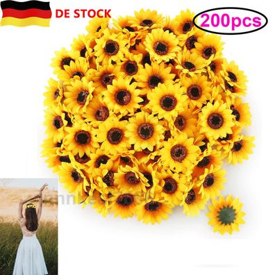 200 StueCke KueNstlicher Gelber Sonnen Blumen Kopf 2,8 Zoll Stoff Blumen Deko DE