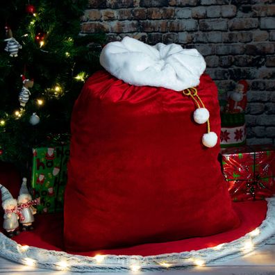 DE Edler XXL Weihnachtssack aus Samt mit Kordel und Bommeln - Geschenksack